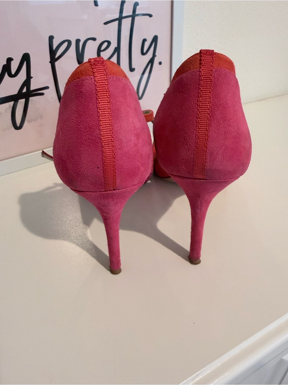 Boden Pink and Orange Suede Pointed-Toe Strappy Heels - Picture 2 of 6